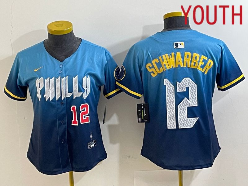 Youth Philadelphia Phillies #12 Schwarber Blue City Edition Nike 2024 MLB Jersey style 2->->Youth Jersey
